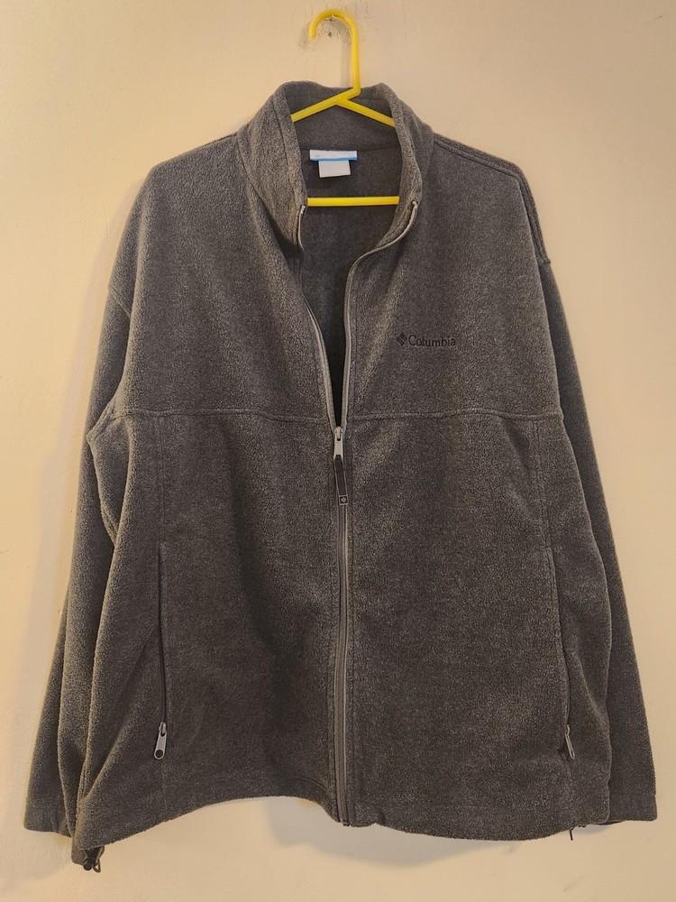 Columbia Men's XXL Gray Fleece Full-Zip Jacket with Pockets & Logo