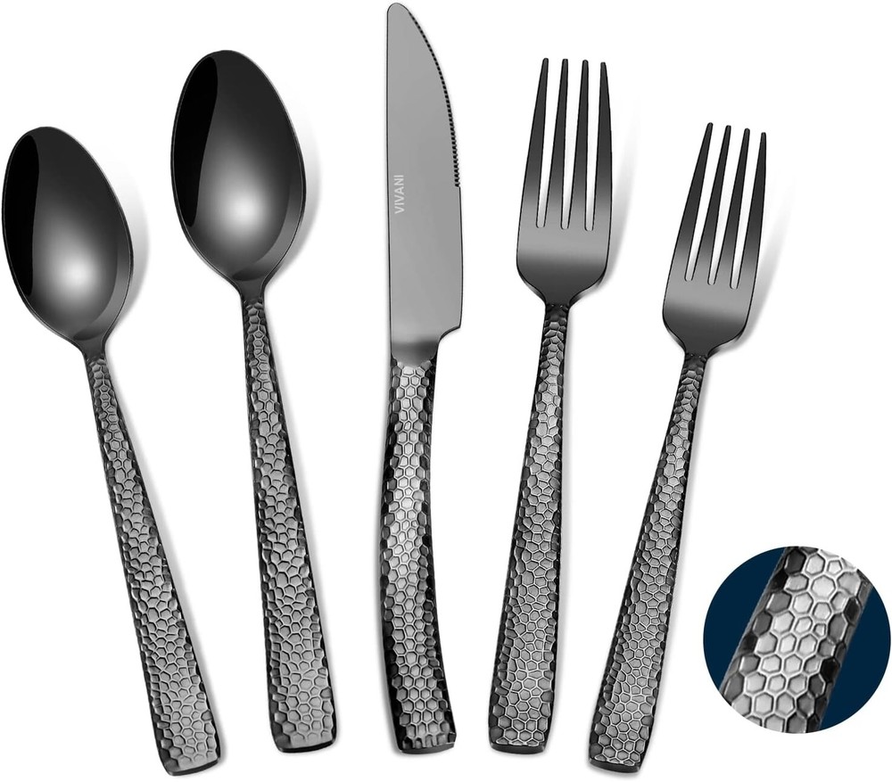Premium 20-Piece Heavy Stainless Steel Flatware Set for 4 - Rustic Black Finish