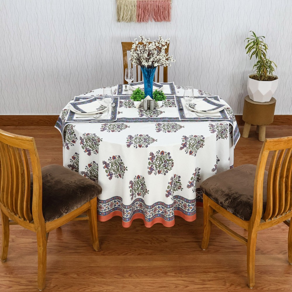 Handblock Printed Round Cotton Tablecloth for Dining and Home Decor