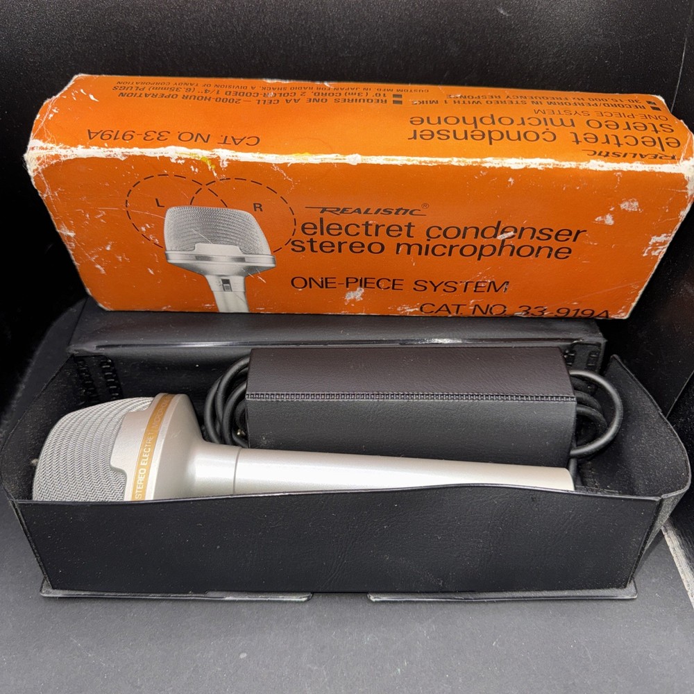 Vintage Realistic Electret Condenser Stereo Microphone 33-919A With Case. Works