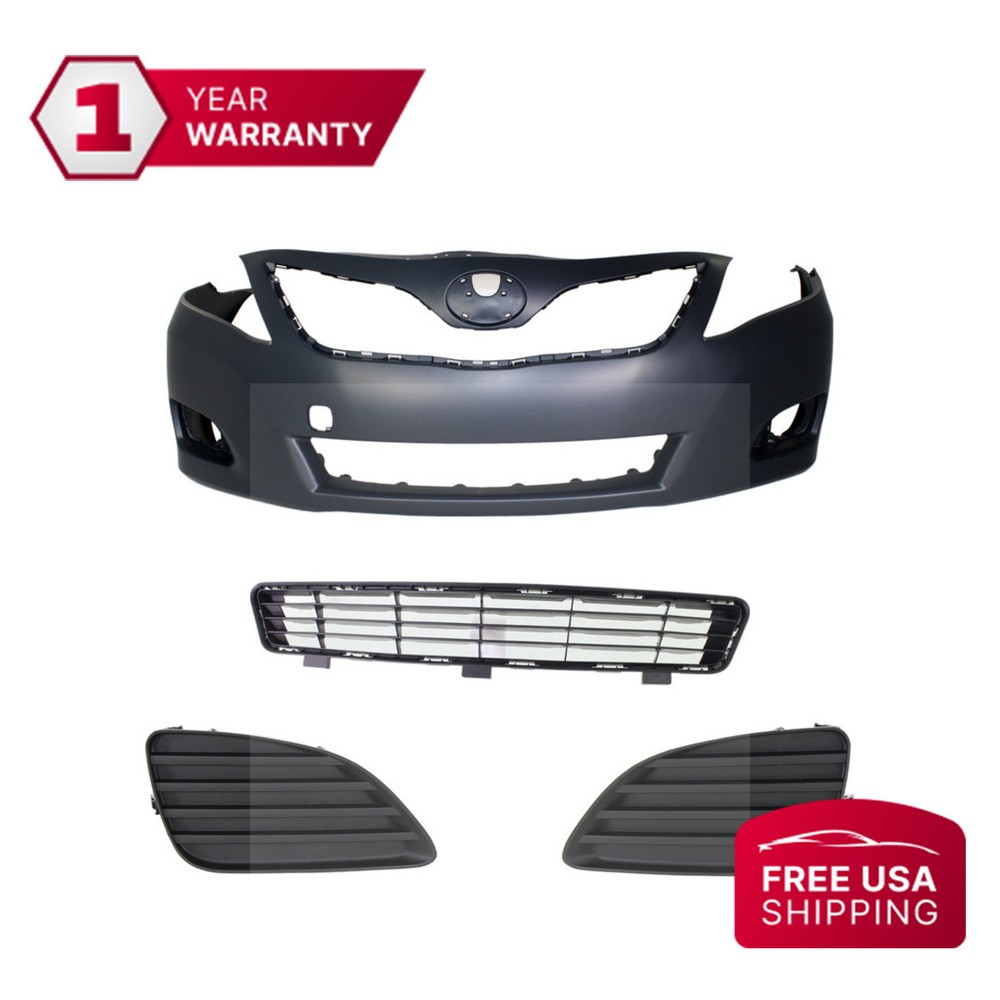 Front Bumper + Grille + Fog Light Covers For 2010-2011 Toyota Camry