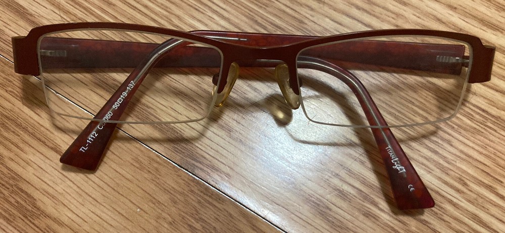 Titan Light Eyeglasses Half Rimless Red Frame TL-1112 50▫️19 137 Eyewear EUC