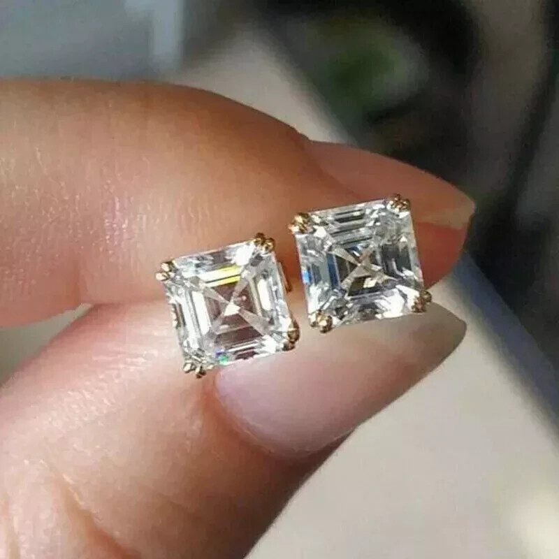 2Ct Lab-Grown Moissanite Stud Earrings in 14K Yellow Gold Plated Silver