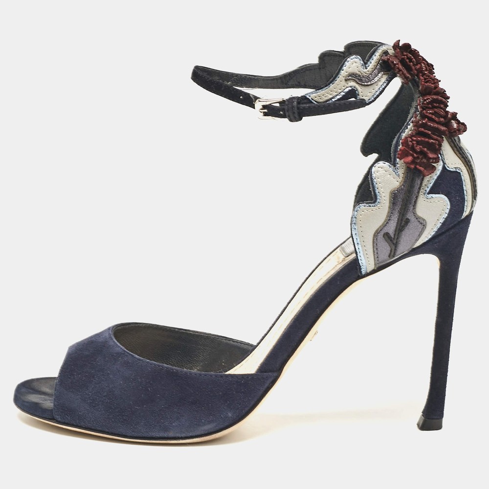 Dior Navy Blue Suede Ankle Strap Sandals Size 375