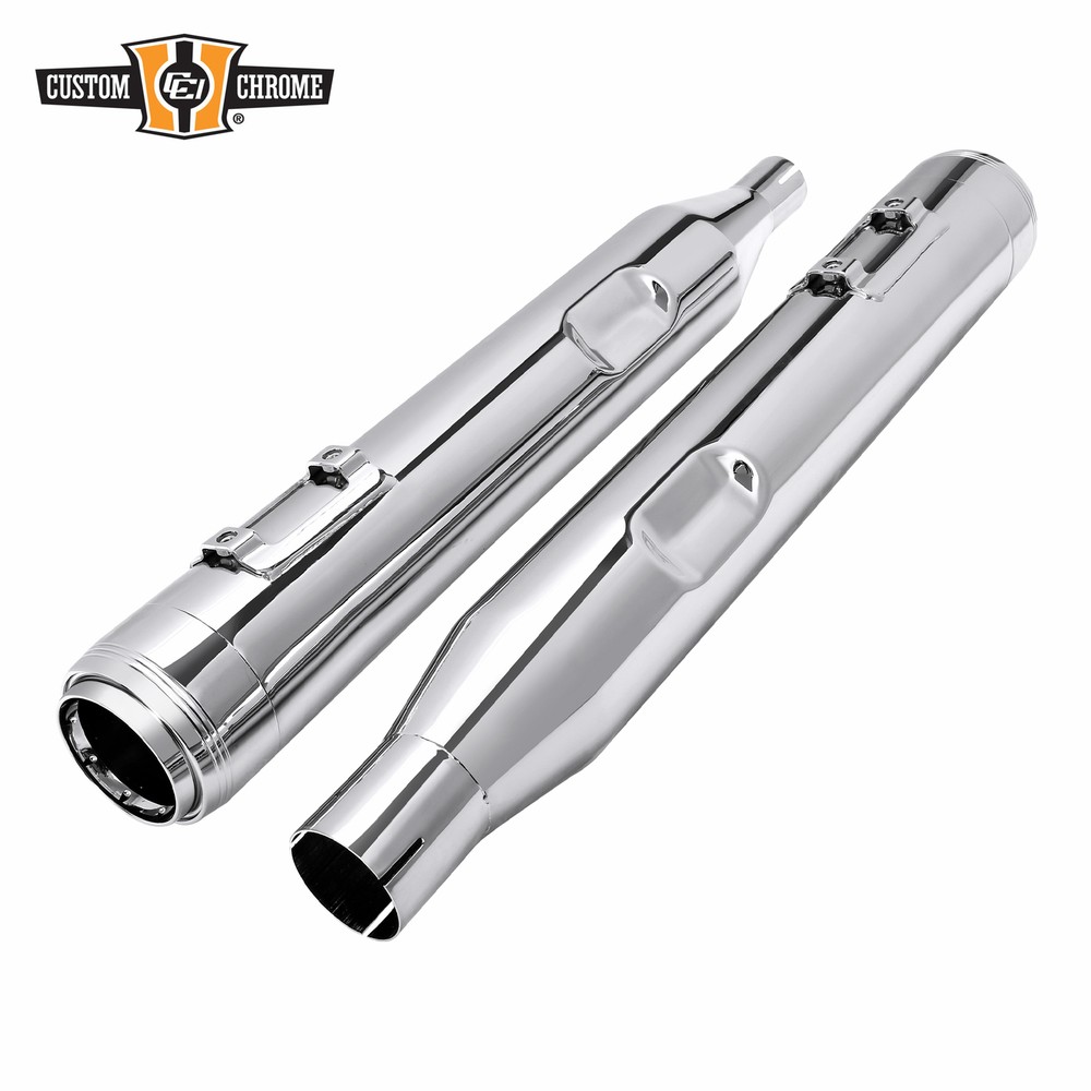 Dual Exhaust Mufflers Pipes Straight Slip On Fit For Harley Touring 17+ Chrome