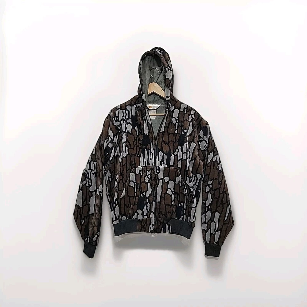 Vintage 80'S Carhartt GRAIL Trebark 769 Camo Hoodie Mens MEDIUM Rare Velvet