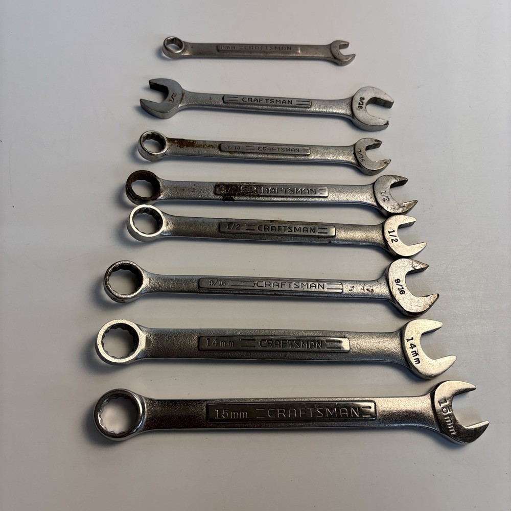 Vintage Craftsman Wrench Lot 8pc SAE & Metric Combo Open Box USA