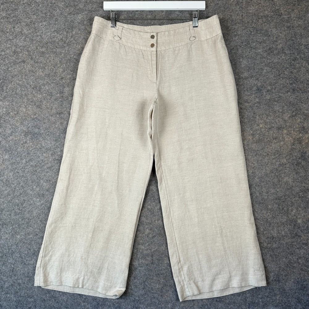 Alfani Linen Blend Wide Leg Pants Womens 16 Crop Lounge Beige Casual W36