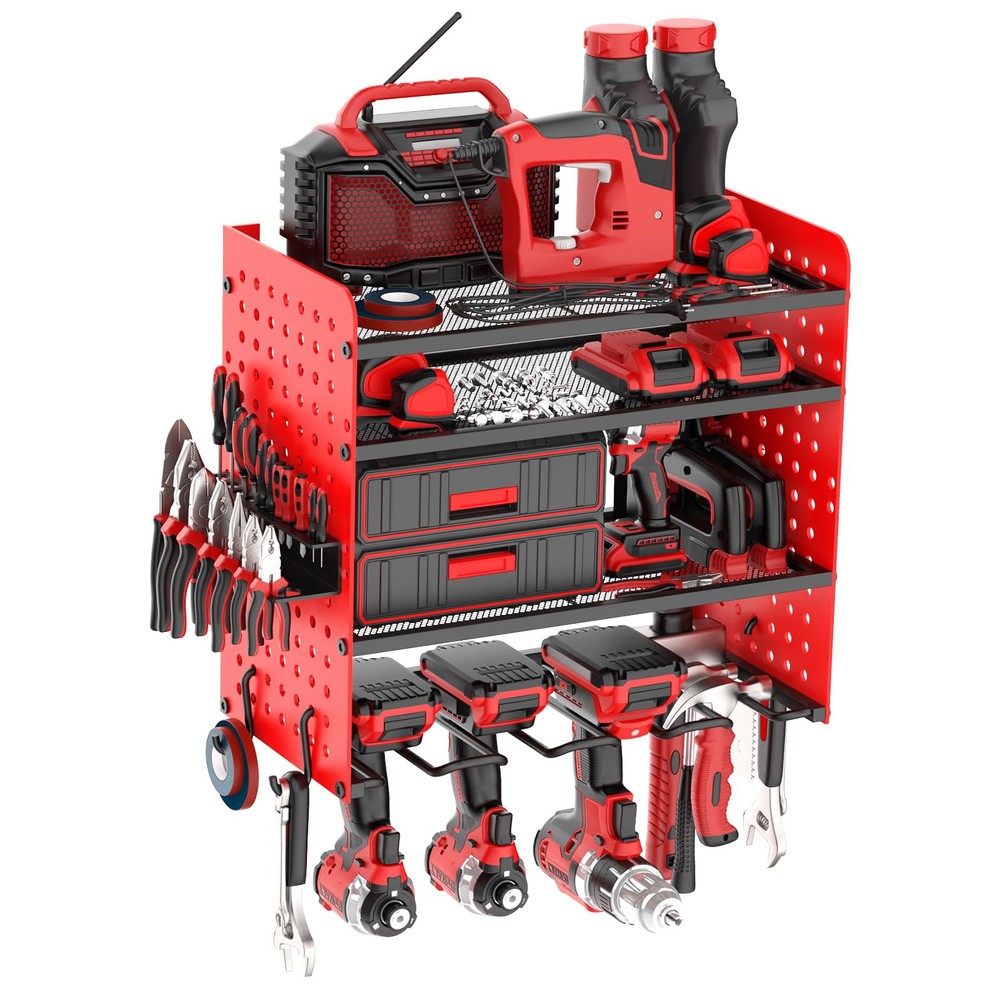 4-Tier Wall Mount Power Tool Organizer for Garage Storage