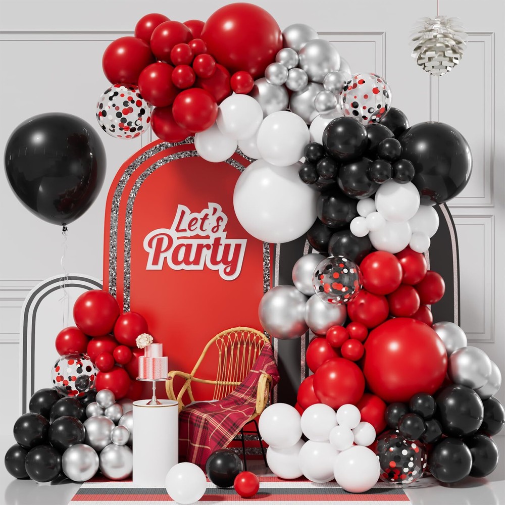 Bonropin 155pcs Red Black and White Balloon Garland Arch Kit Different Size R...