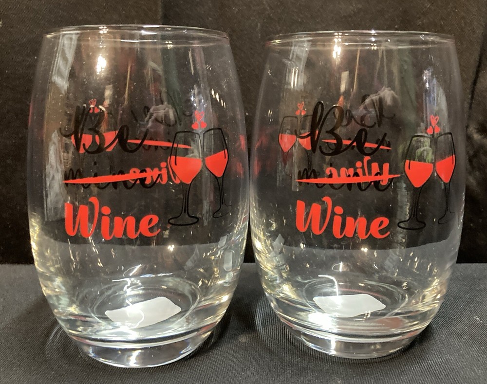 Valentine Stemless Wine Glass Set of 2 Be Mine Wine 16oz Couple Gift  