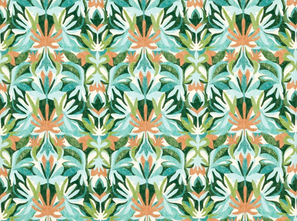 HARLEQUIN Melora Indoor Outdoor Curtain Fabric 2.3m in Fig Leaf Paprika Azul