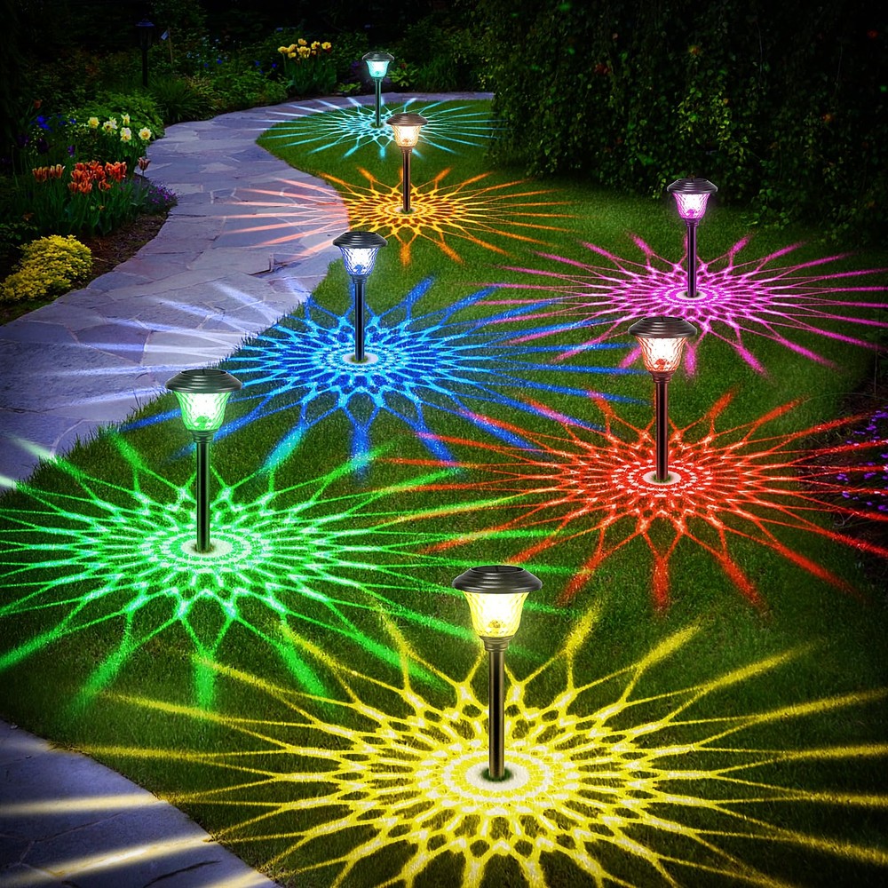 8 Pack 3 Mode Solar Pathway Lights for Outdoor Color Changing/Warm White/Brig...