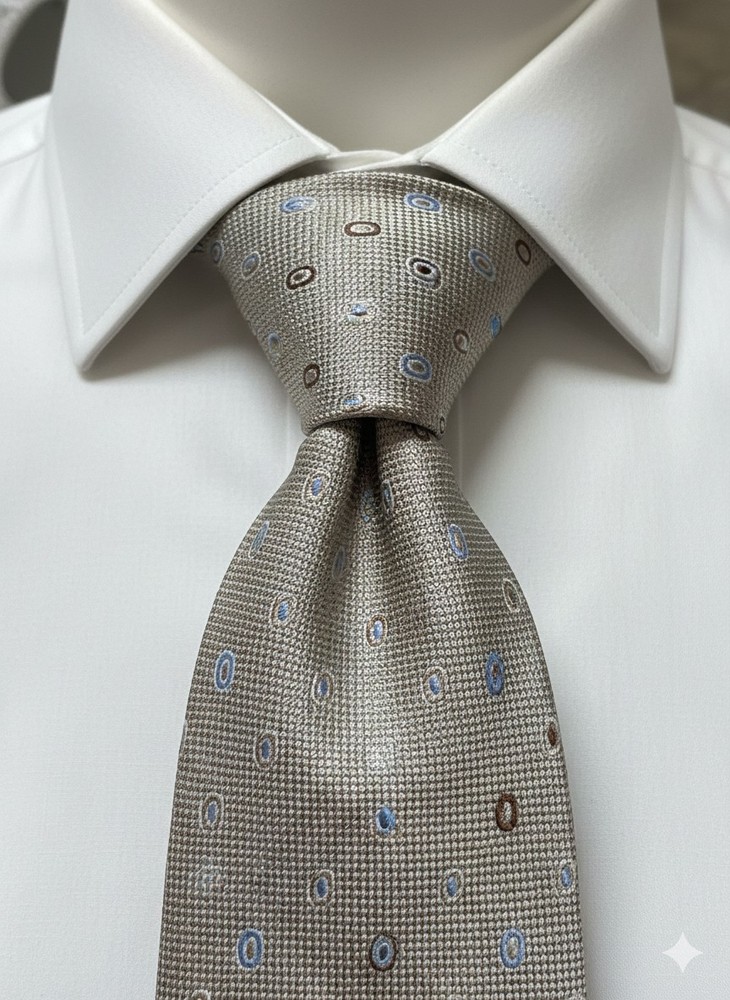 Italo Ferretti Italy Silk Tie Mens Gold Tan Blue Medallion Geometric 60