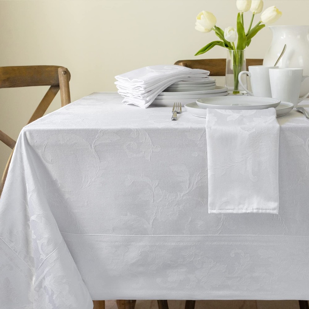 Harmony Scroll Woven Damask Fabric Tablecloth, Everyday, Parties, Special Occ...