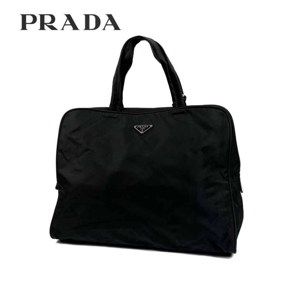 Prada Black Cadena Triangle Plate Handbag Made In Italy