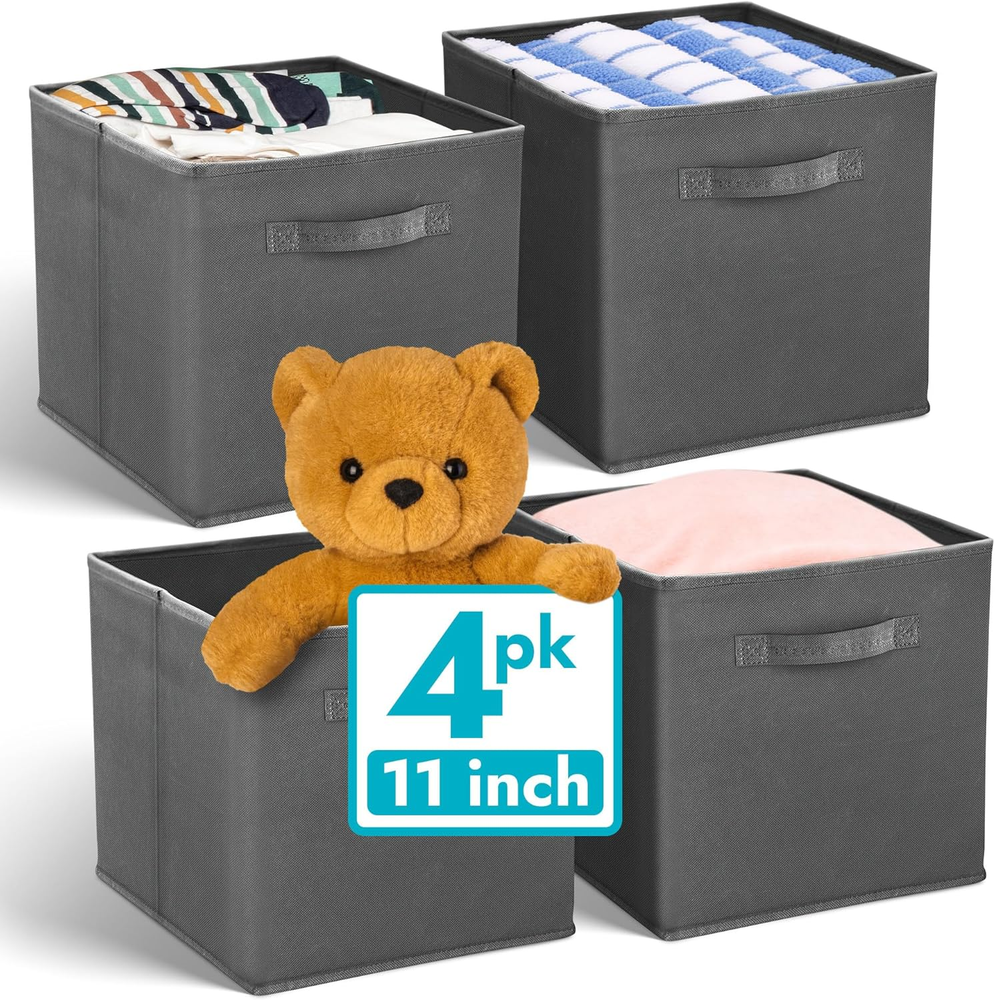11x11 Inch Fabric Cube Storage Bins 4-Pack for Organizers