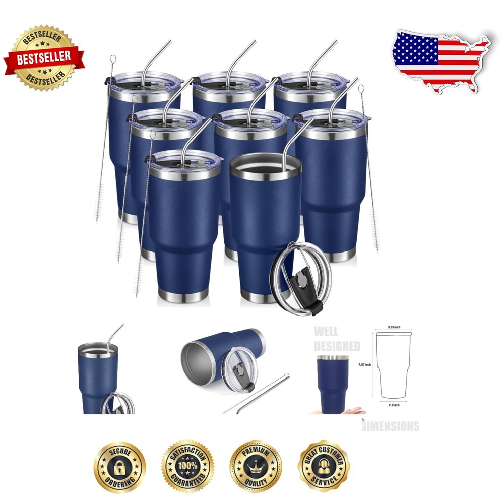 30 Oz Insulated Stainless Steel Navy Travel Mug with Lids and Straws for Durability