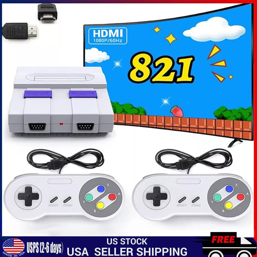 Retro Game Console HDMI, Super Mini System, Built in 821 Plug & Play Games USA
