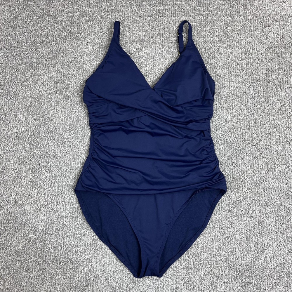 Tommy Bahama Swimsuit Womens 12 Blue One Piece Ruched Beach Coastal Travel