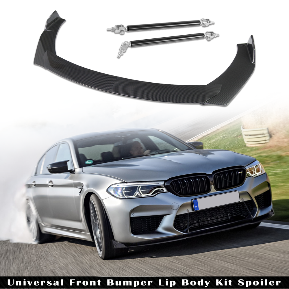For BMW Universal Carbon Front Bumper Lip Spoiler Splitter+Strut Rods