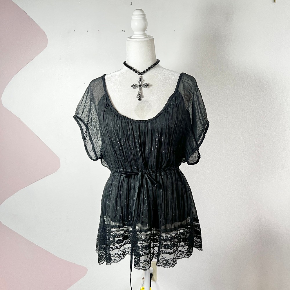 Black Mesh Babydoll Top Lace Gothic Whimsigoth Mall Goth Emo Grunge Small