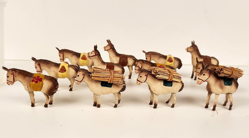 Vintage J. Puig Nativity Animals Donkeys/Burro 12 Piece Set Spain Hand Painted