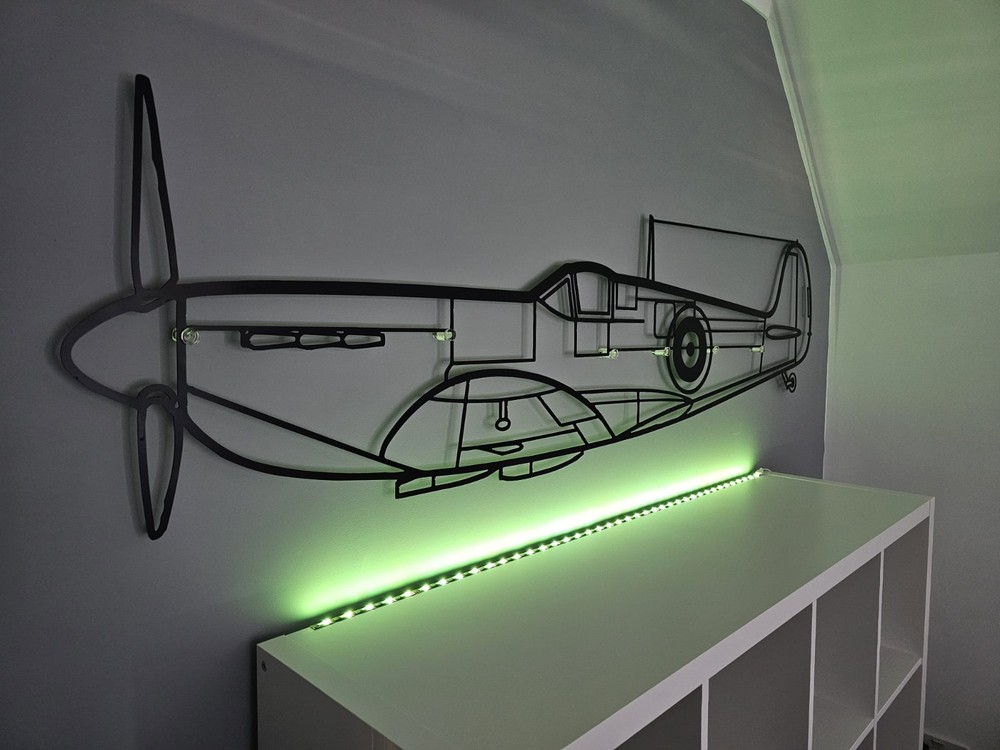 Spitfire Mk II Airplane Silhouette Metal Wall Art, Raw Metal