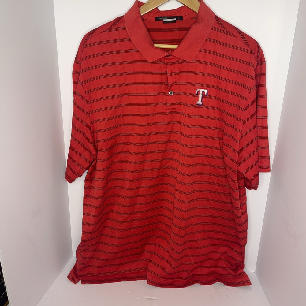 Nike Tiger Woods Collection Dri Fit Golf Polo Men's XXL  Red Striped Texas MLB!