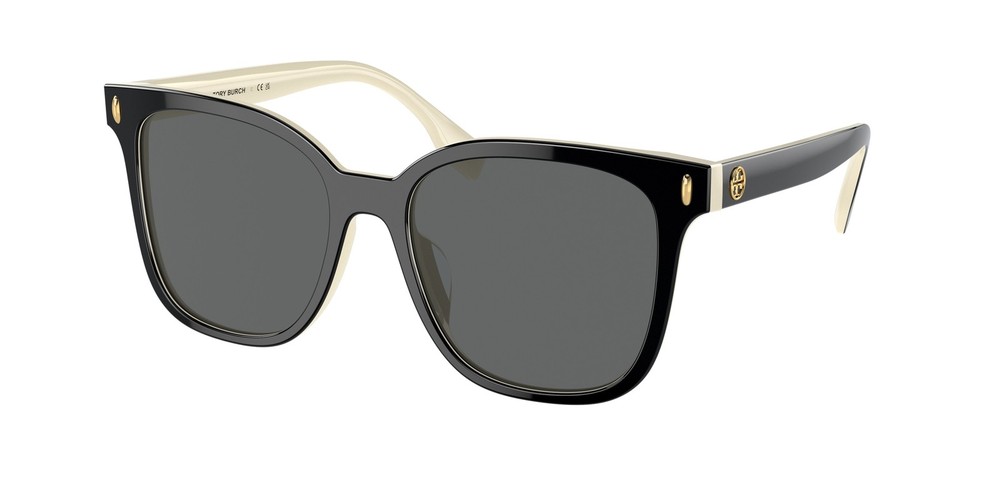 Tory Burch TY7203U-1988/87 Black/Ivory - Drk Grey Lenses 53mm Women's Sunglasses