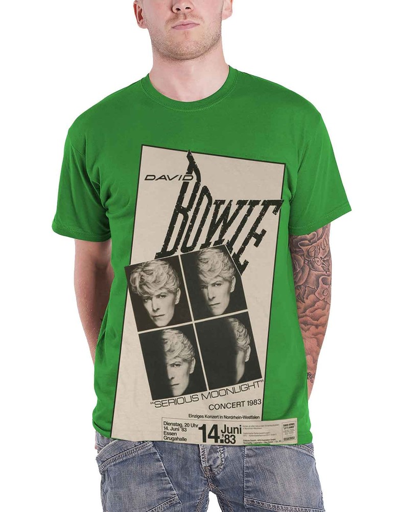 David Bowie T Shirt Serious Moonlight Concert 1983 new Official Mens Green Size