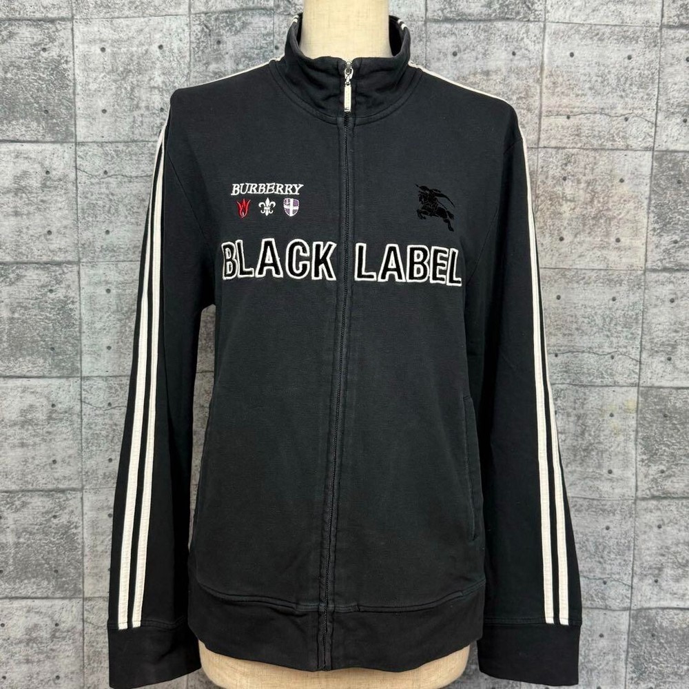 BURBERRY BLACK LABEL Track Jacket Black Full zip Patch Logo Men Size 2/S-M Used