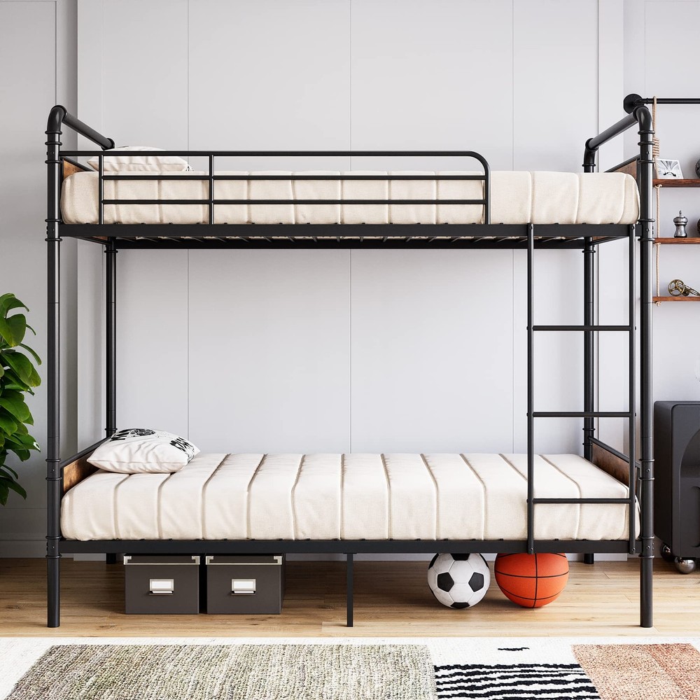 Metal Twin Size Bunk Bed 2 In 1 Bunkbed Heavy Duty Twin Size Bed for Kids Adults