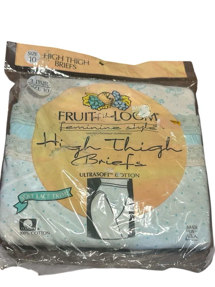 NEW 1990 FRUIT OF THE LOOM Feminine Style HIGH THIGH BRIEFS Size 10 USA (3)