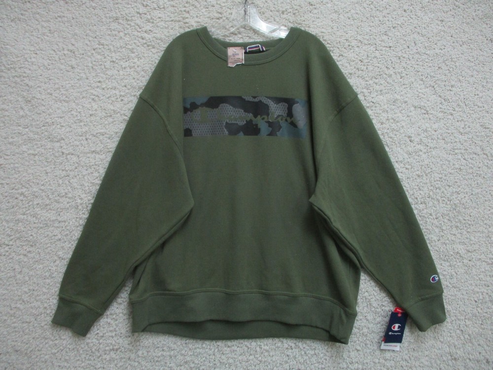 NEW Champion Sweater 2XL XXL Green Pullover Sweatshirt Stretch Casual Logo Mens