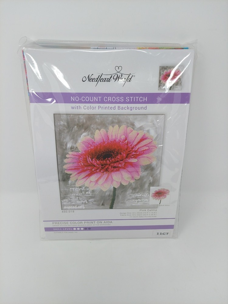 NEEDLEART WORLD No Count Cross Stitch Kit - PINK DAHLIA - 16.9