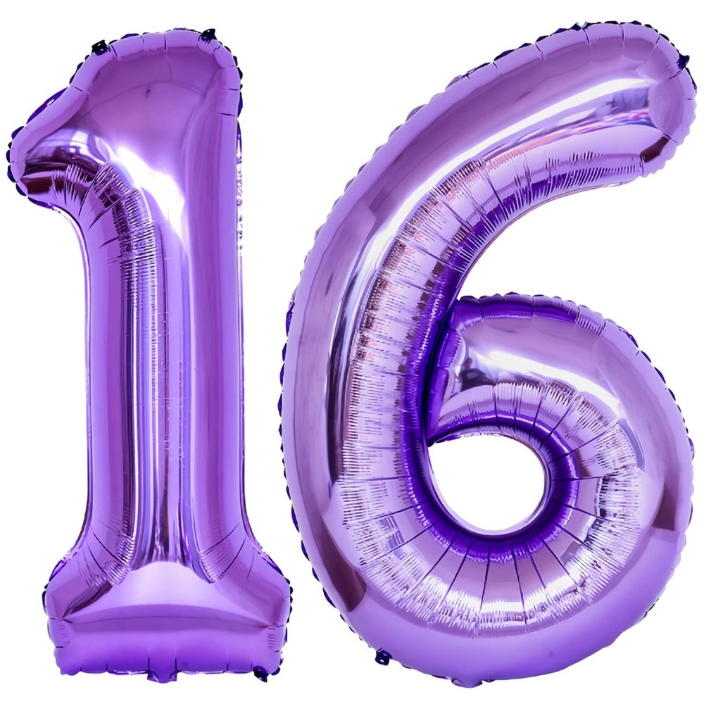 Number 16 Purple Balloons 40 Inch Giant Purple 16 Number Foil Helium Balloons...
