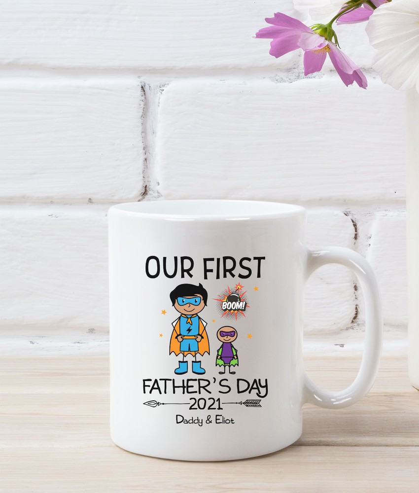 Personalized First Fathers Day 2021 Mug Dad And Son Superhero Cup 1st Fathers