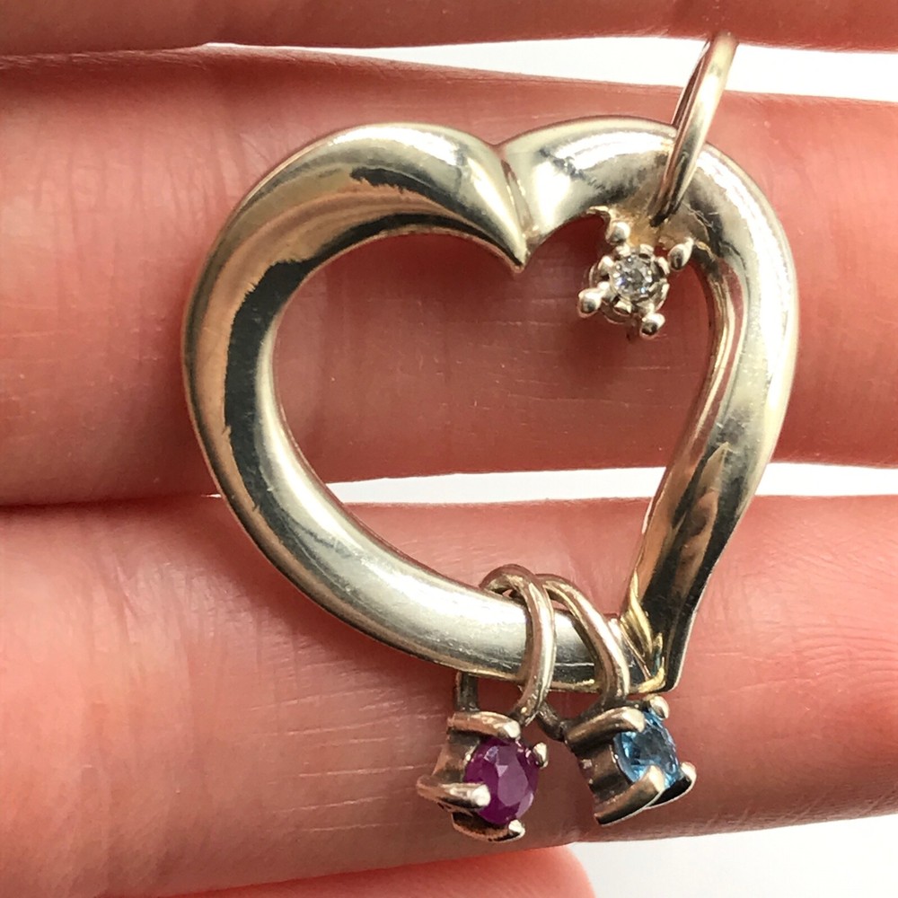 Lenox Vintage 925 Sterling Silver Multi-Gemstone Ruby Blue Topaz Heart Pendant