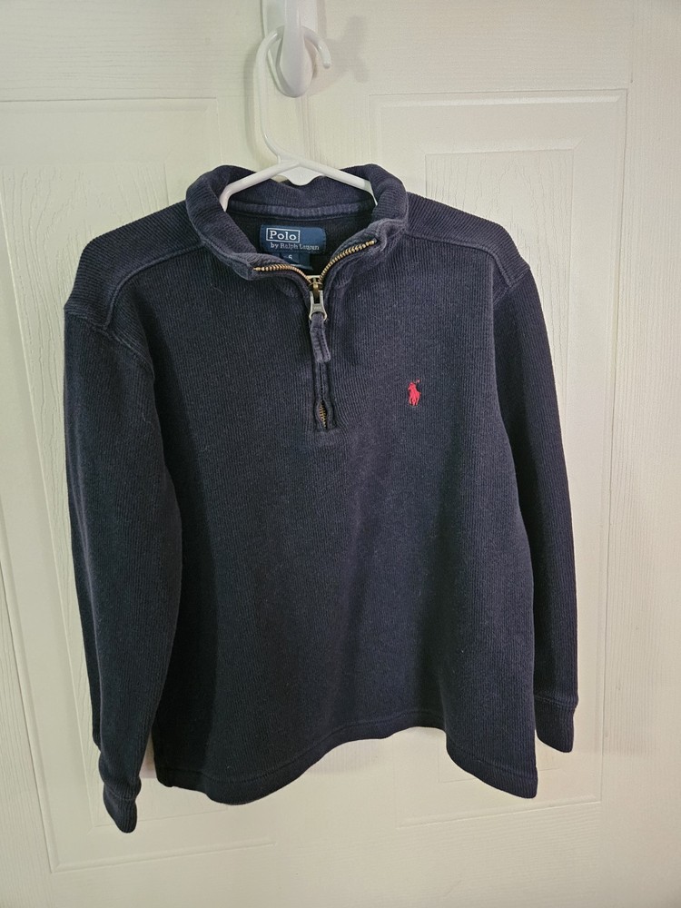 Polo Ralph Lauren Boys Size 6 Classic Navy Blue Quarter Zip Pullover Sweatshirt