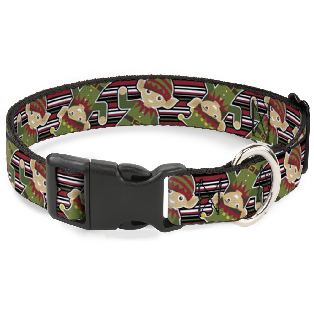 Plastic Clip Collar Christmas Elves/Stripes Black/Red/White/Green Large 15-24