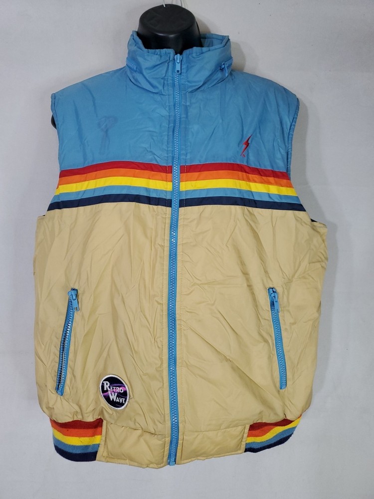 Vintage 70s 80s Lightning Bolt Puffer Rainbow Vest Men's Size Large (Read)
