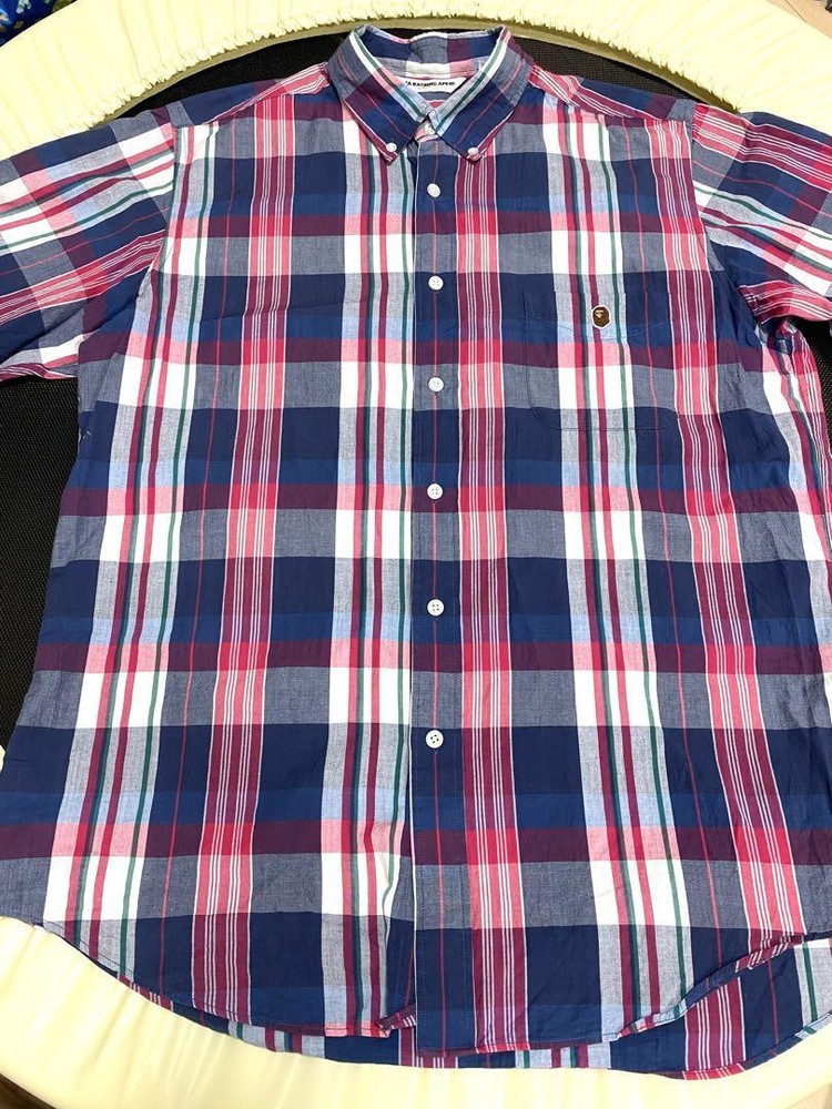Excellent Used BAPE Shirt XL Authentic Rare Check Shirt Bapesta T-Shirt Street