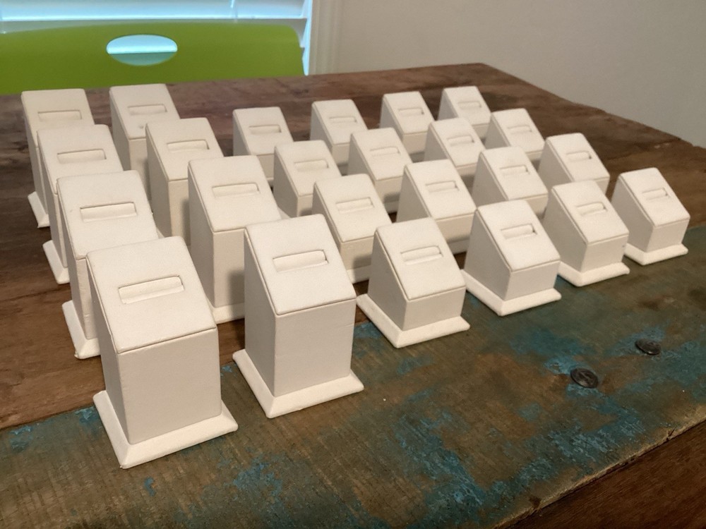Lot 24 White Faux Leather Jewelry Display Rings 8-3”High, 16-2”High ExDept Store