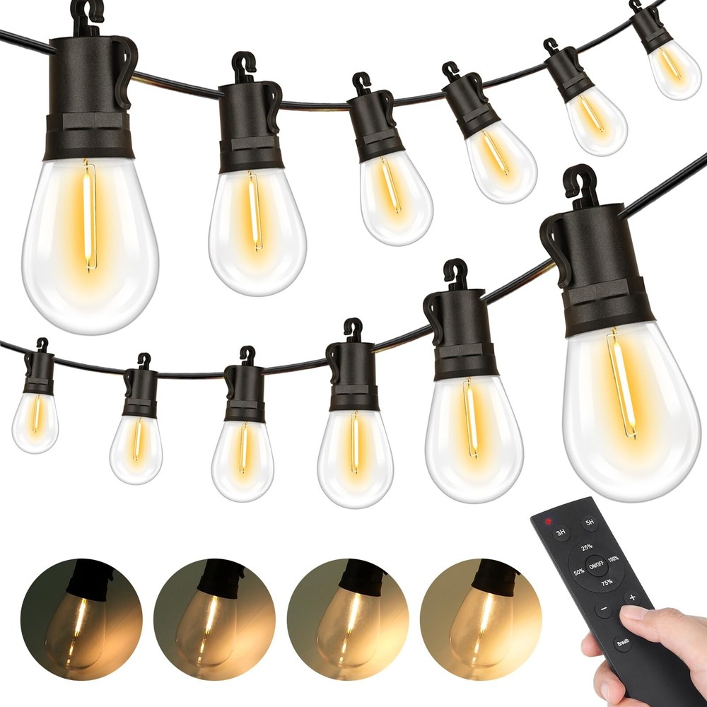 150FT Waterproof LED Patio String Lights with Remote 48 Bulbs for Outdoor Decor