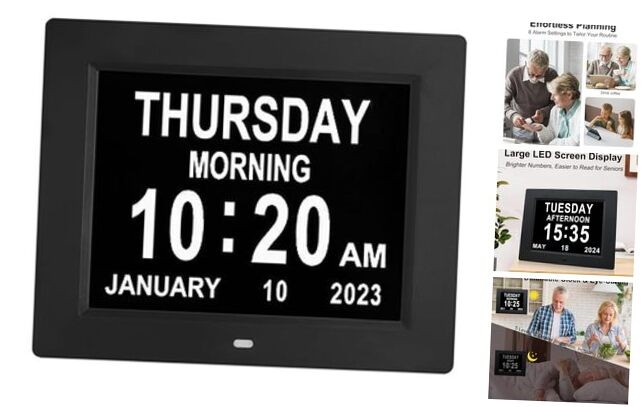 8-Inch Large Display Digital Day Clock for Seniors with Dementia  