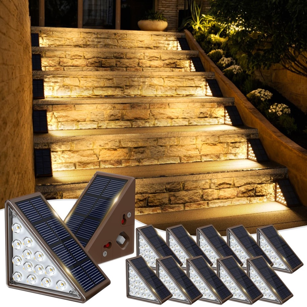 12-Pack Waterproof Solar Step Lights for Outdoor Stairs