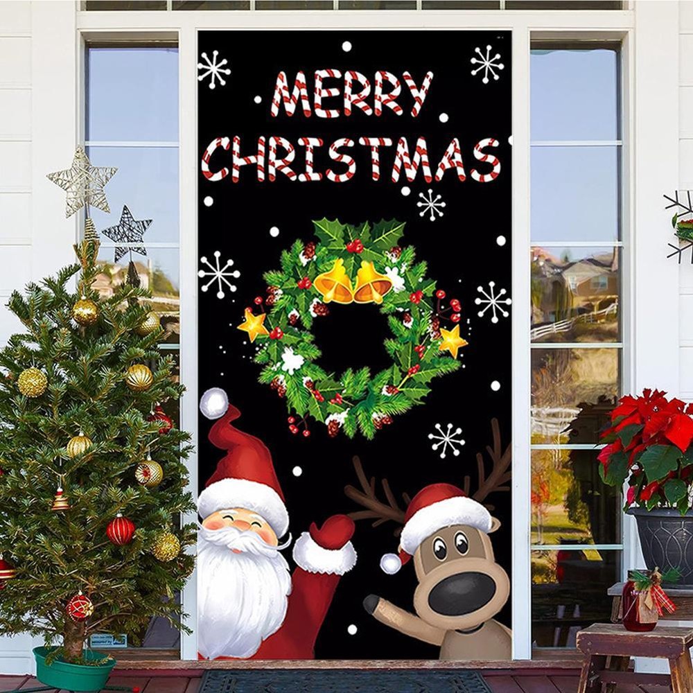 Merry Christmas Door Cover Decoration Santa Claus Backdrop Door Hanging πÑ