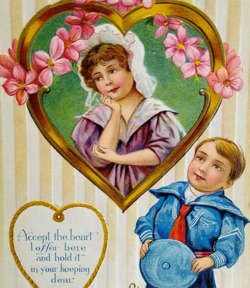 Valentine Postcard Sailor Boy Striped Background Series 31 Nash Vintage Original
