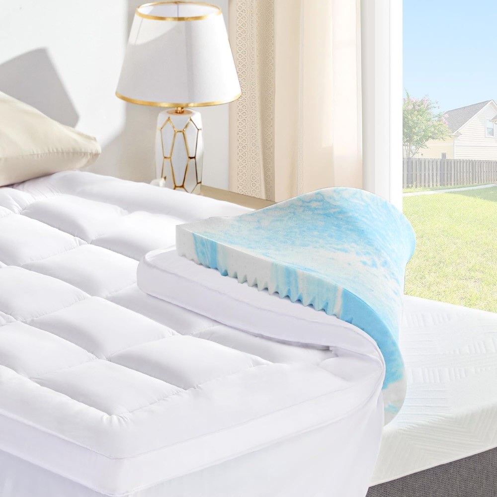 SINWEEK Dual Layer 4 Inch Memory Foam Mattress Topper, King Size, 2 Inch Cool...